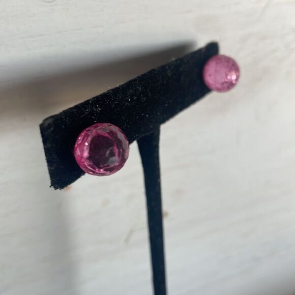 Pink Cracked Ball Stud Earrings - Picture 7 of 14